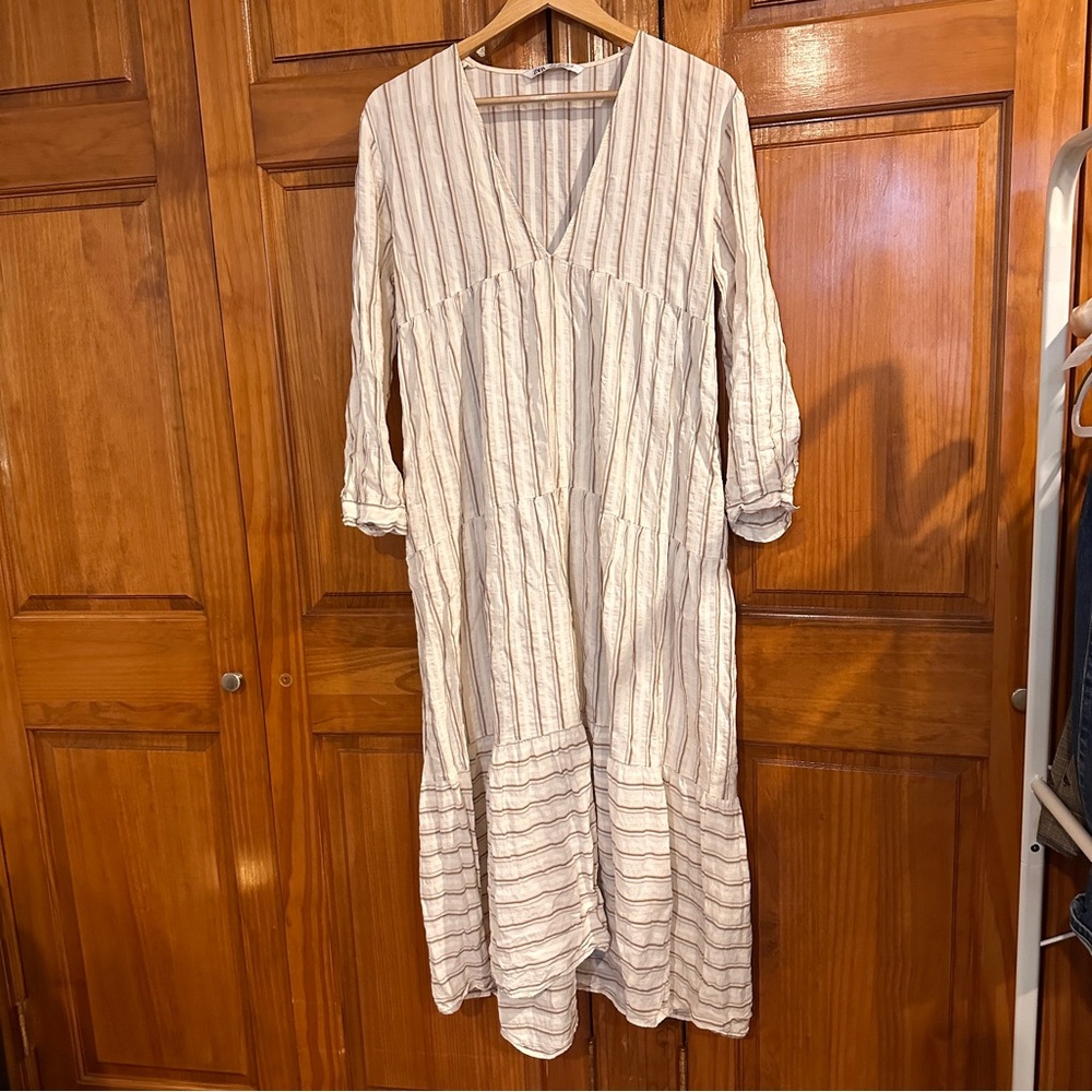 Zara Beige and Brown Striped Dress